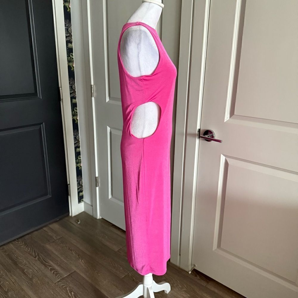 Bar III Barbiecore Pink Stretch Pencil Midi Dress with Cut Out Sides Size M - Picture 2 of 5